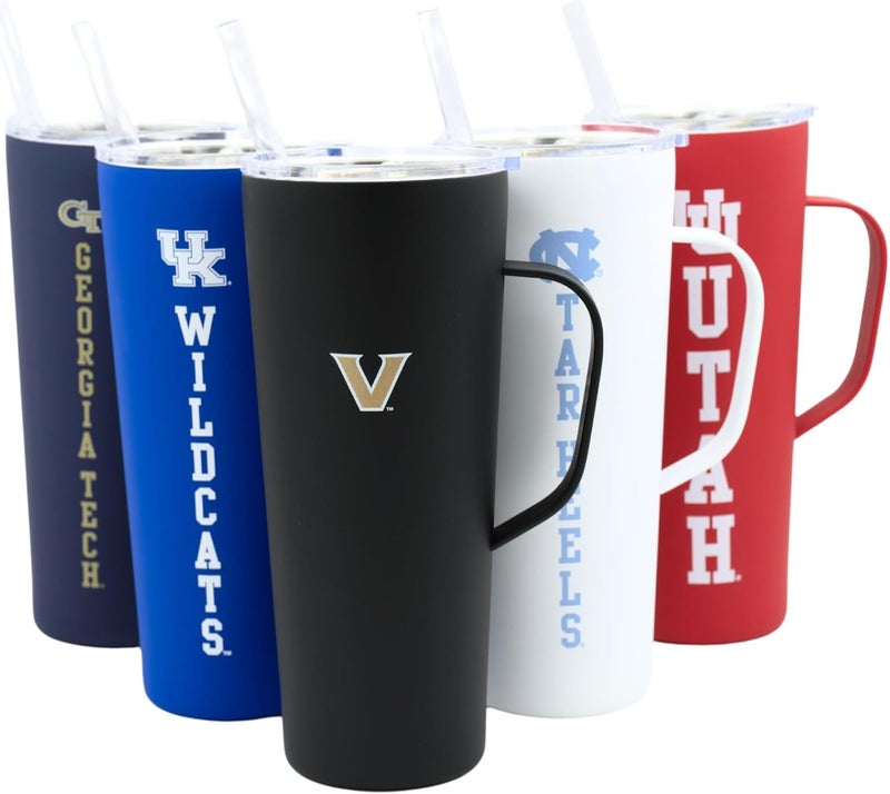 Decorvo NCAA 20 oz. Stainless Steel Tumbler with Handle - Officially Licensed Double Walled Insulated Roadie with Slide Lid and Straw (Vanderbilt Logo - Black) - Image 1